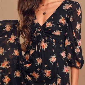 Free people black floor length floral dress